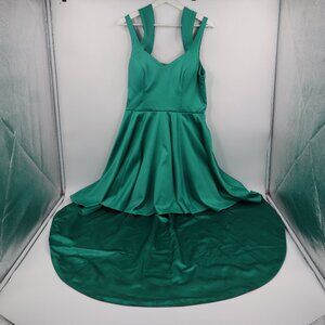 Sequin Hearts Emerald Green‎ Satin High-Low Formal Evening Prom Dress Size 13